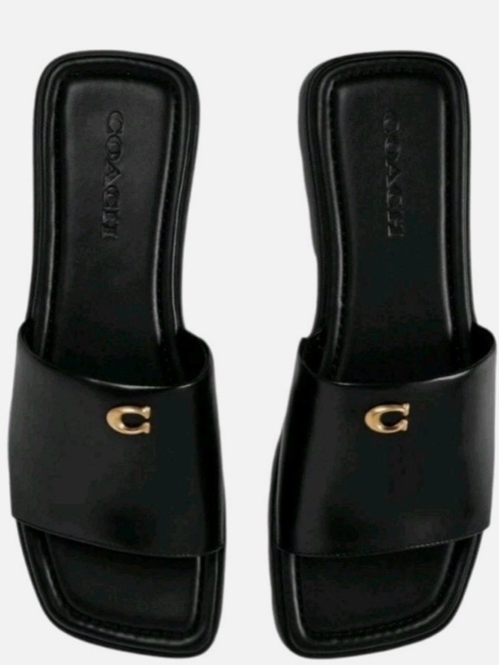 Coach Black Slide Sandals with Gold Accent